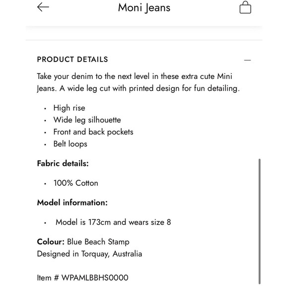 Ghanda Jeans Size 6 Ying Yang Beach Stamp Blue Wide Leg - Picture 8 of 16